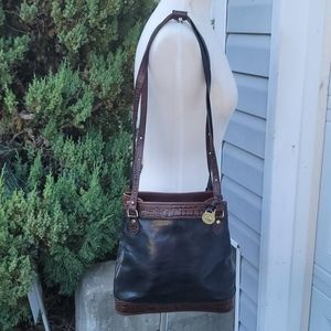 Brahmin Black Brown Croc. Leather Shoulder Bag